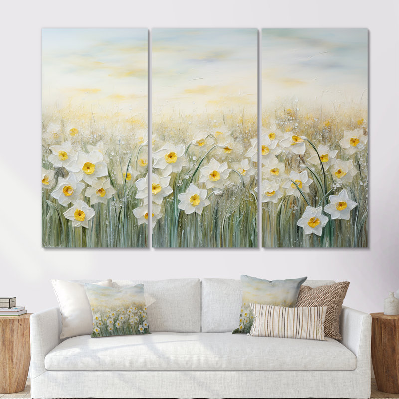 Ensemble de salon Daffodils Tranquility Floral Field III - Flower Field Wall Art, H 28 po x l 36 po x P 1 po, Toile tendue