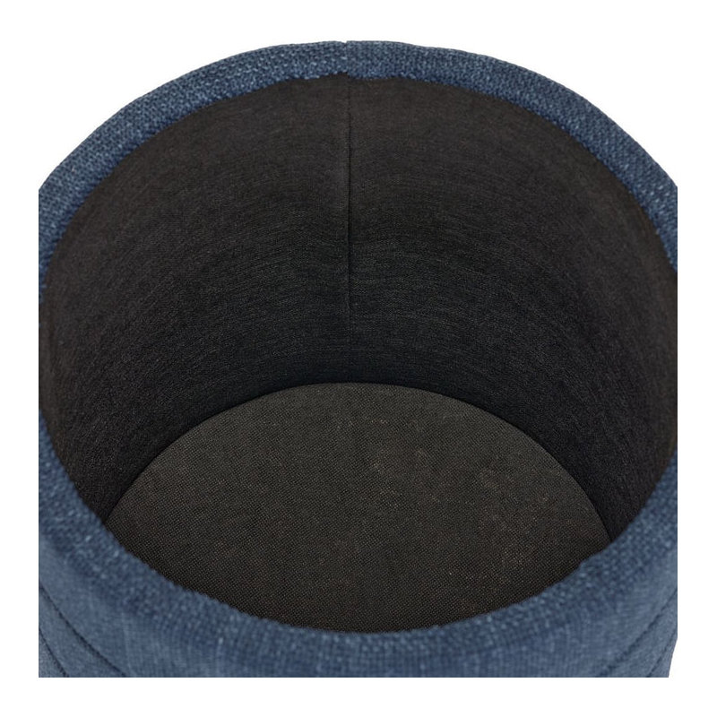16" Round Upholstered Linen Storage Ottoman, Dark Blue
