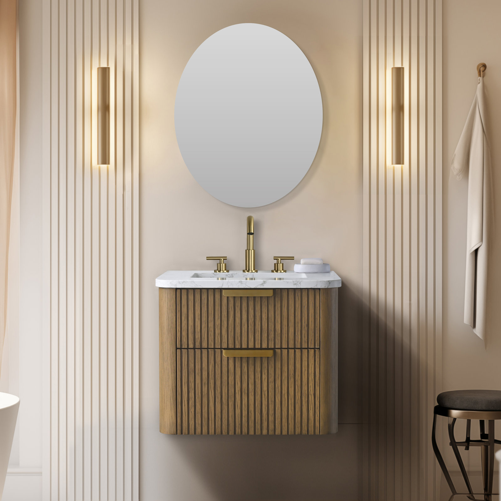 Liljan 24" Oak Single Bathroom Vanity, Aged Oak/Brushed Bronze