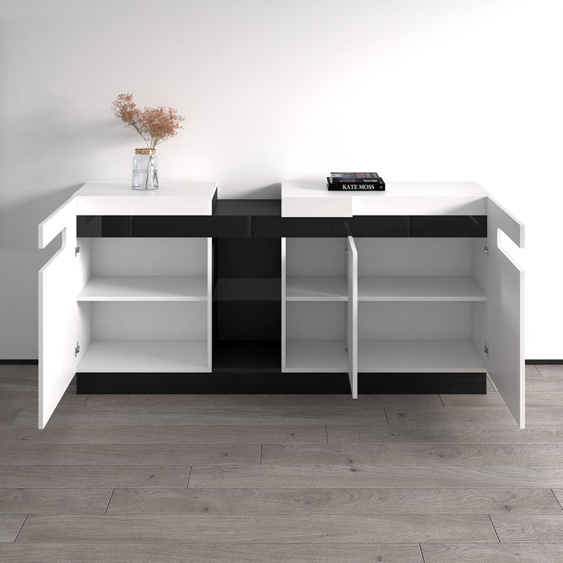 Asrith 70.9" Sideboard with High Gloss Finish, White/Black