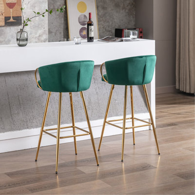 2 tabourets de bar 26 po, velours + pieds dorés, repose-pieds et base, fabrication de qualité 26 po de sièges confortables
