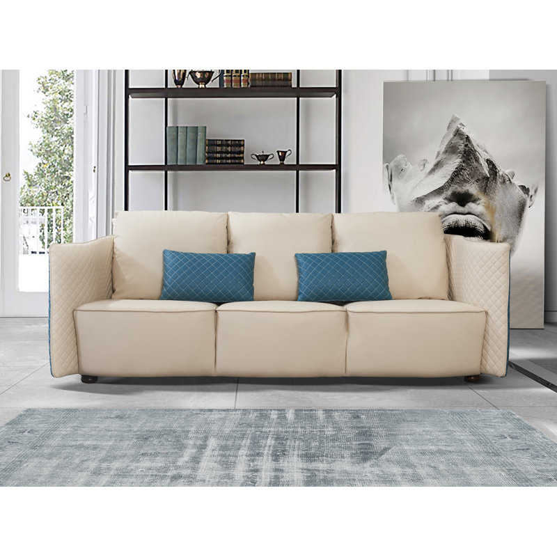 Makassar Sofa, Off White/Blue Genuine Leather