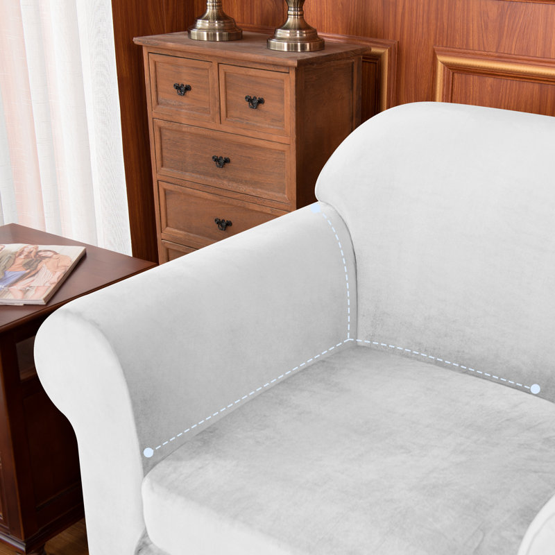 Housse pour causeuse à coussins carrés extensible et moelleuse Hearston, Velours blanc