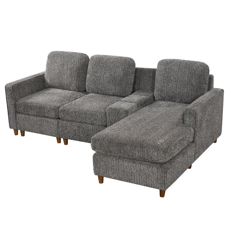 Canapé modulaire de 82 po en L avec console de rangement et méridienne réversible, Knox Charcoal Chenille