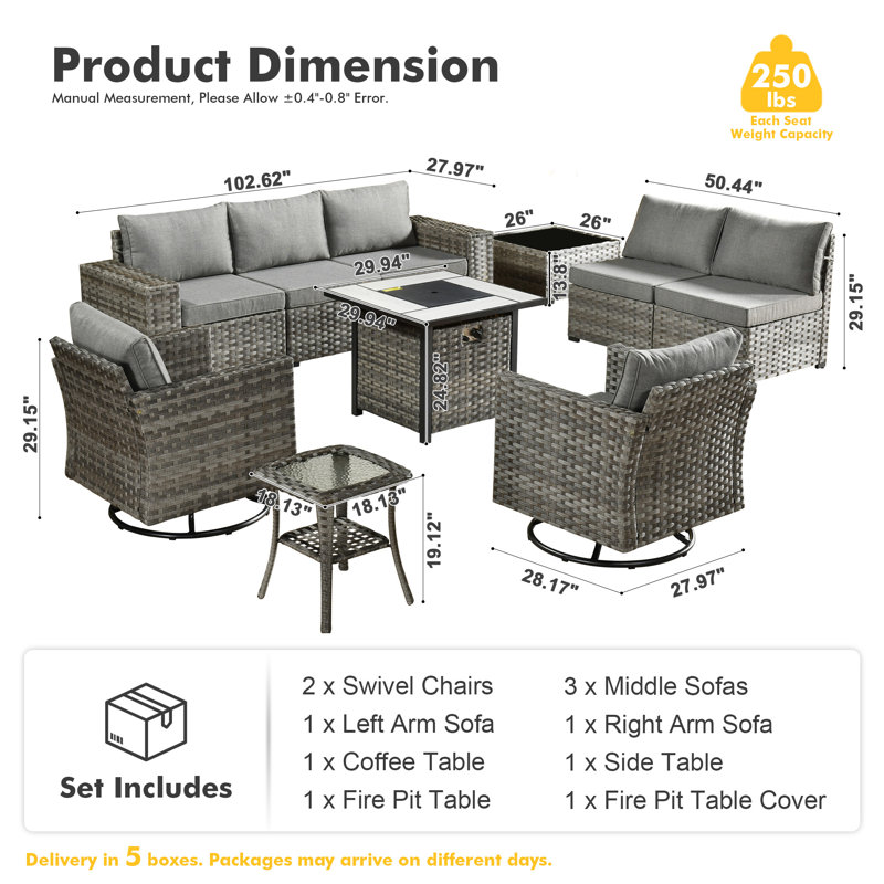 Bobia 7 - Person Patio Conversation Set with Cushions, Dark Gray