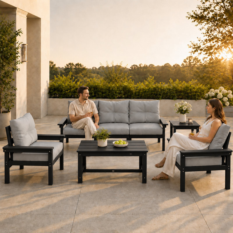 Ensemble de conversation d'extérieur pour 5 personnes avec coussins Alturas, Grey, Natural Wood