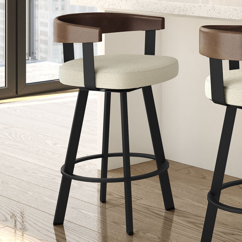 Drees Swivel Upholstered Counter & Bar Stool with Wood Backrest