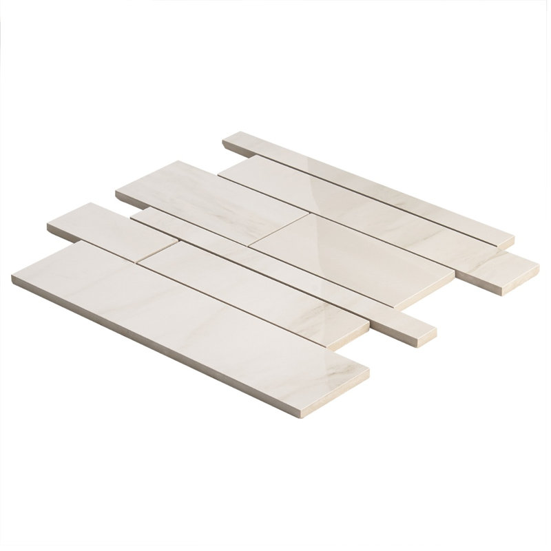 Saroshi 11.41 in. x 11.69 in. Polished Porcelain Marble Look Floor and Wall Mosaic Tile, Dolomite Snow