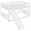 Lit double superposé au-dessus d'un lit double avec échelle avec toboggan, blanc-864230494