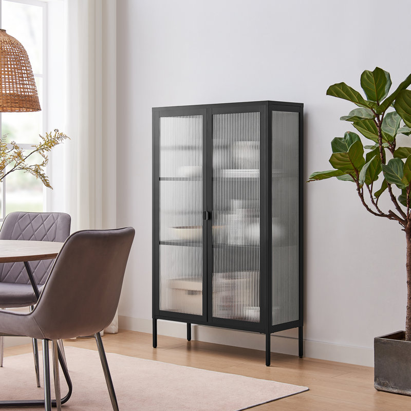 Natinal Metal & Fluted Glass Display Cabinet - Sleek Modern Design