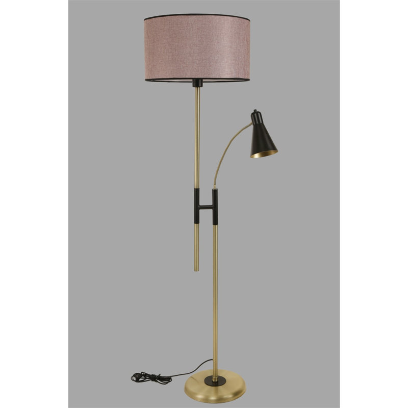 Élégante lampe sur pied scandinave, rose cendré et cuivre, hauteur de 64,9 po | Corps en métal avec revêtement chromé, capuchon en tissu | Douille E27 de 40 W maximum, idéale pour les salons et les chambres modernes, avec éclairage élégant et fonctionnel