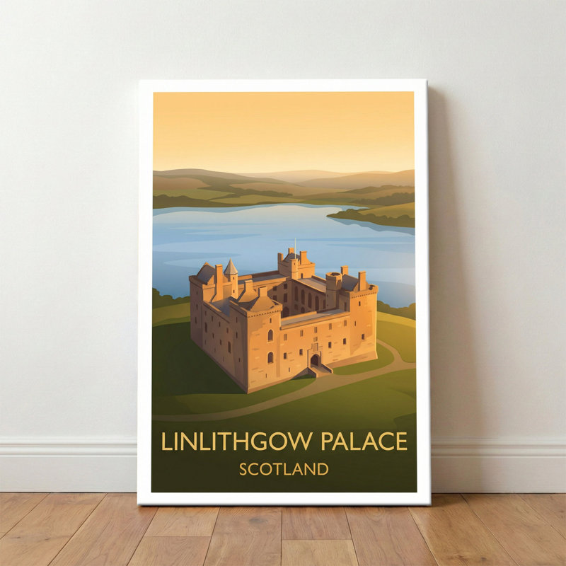 Linlithgow Palace, Scotland - Romantic Sunset Castle Travel Poster. Giclee Print On Wrapped Canvas. Wall Art, Home Decor - Castles & Palaces, Scotland - Wrapped Canvas Print
