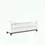 Banc de rangement beige en sherpa avec bois cannelé et coussins-894388090