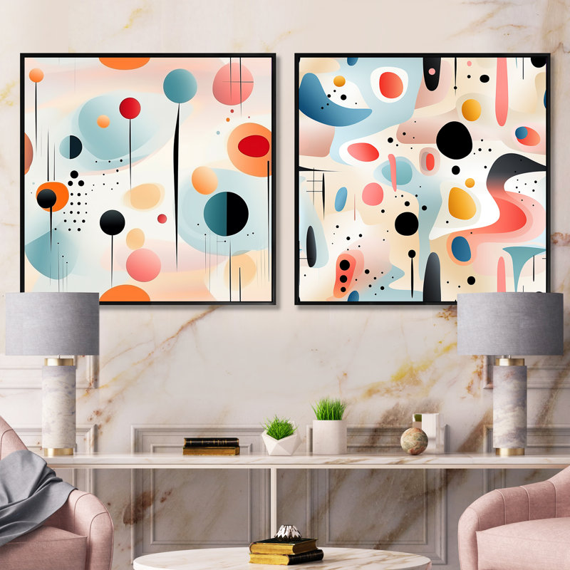Connon - Ensemble de 2 collages carrés à formes abstraites, Cadre flottant noir, H 30 po x l 61 po