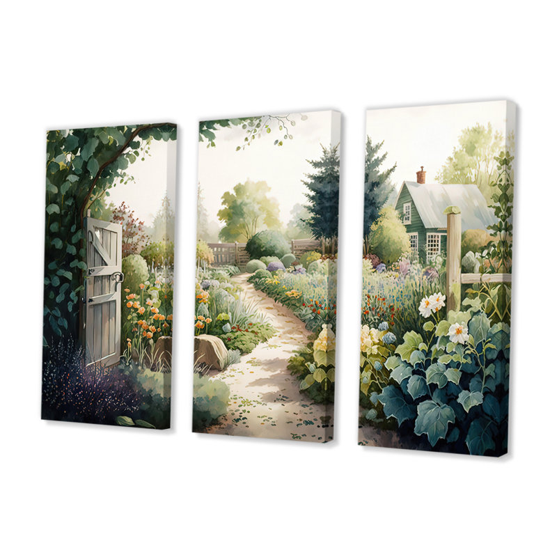 Ensemble de 3 toiles Landscape Fresh Garden Cottage - Garden at Cottage I, H 28 po x l 36 po x P 1 po