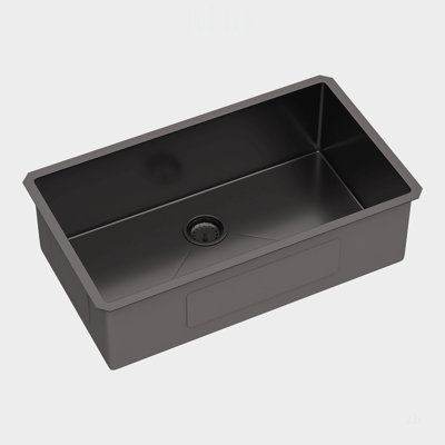 Évier de cuisine encastré de 84 cm (33 po) de profondeur, canon de fusil noir, acier inoxydable de calibre 16, nano-surface facile à nettoyer
