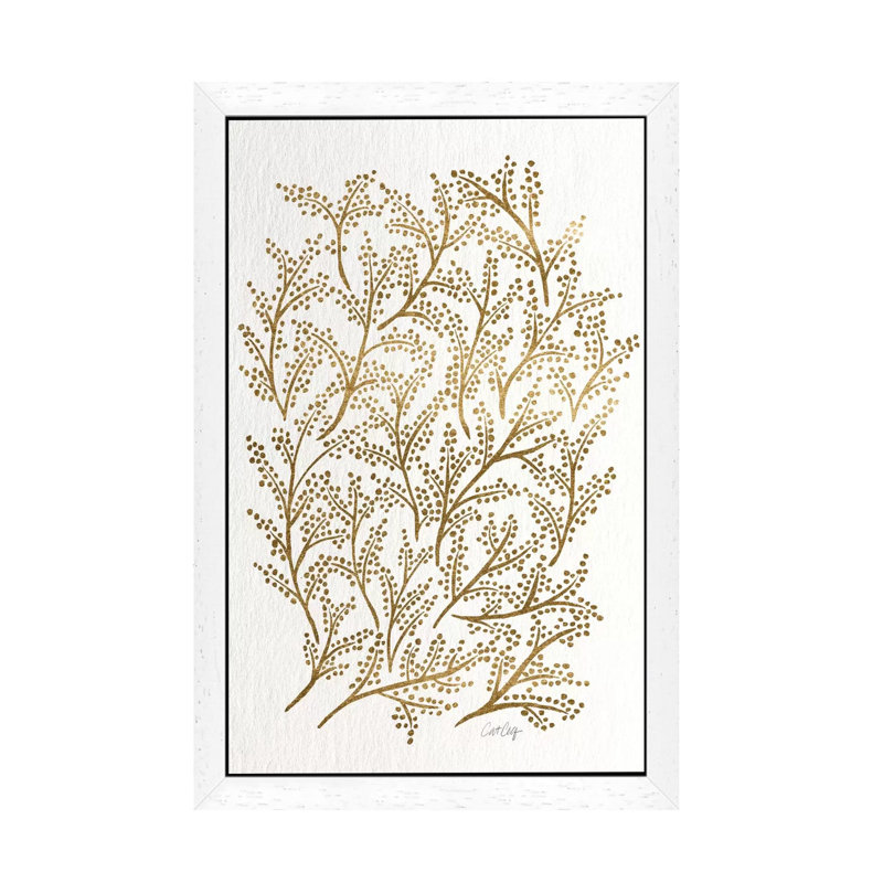 'Gold Branches' by Cat Coquillette - Floater Frame Painting Print on Canvas, White, 66.04 cm H x 45.72 cm W
