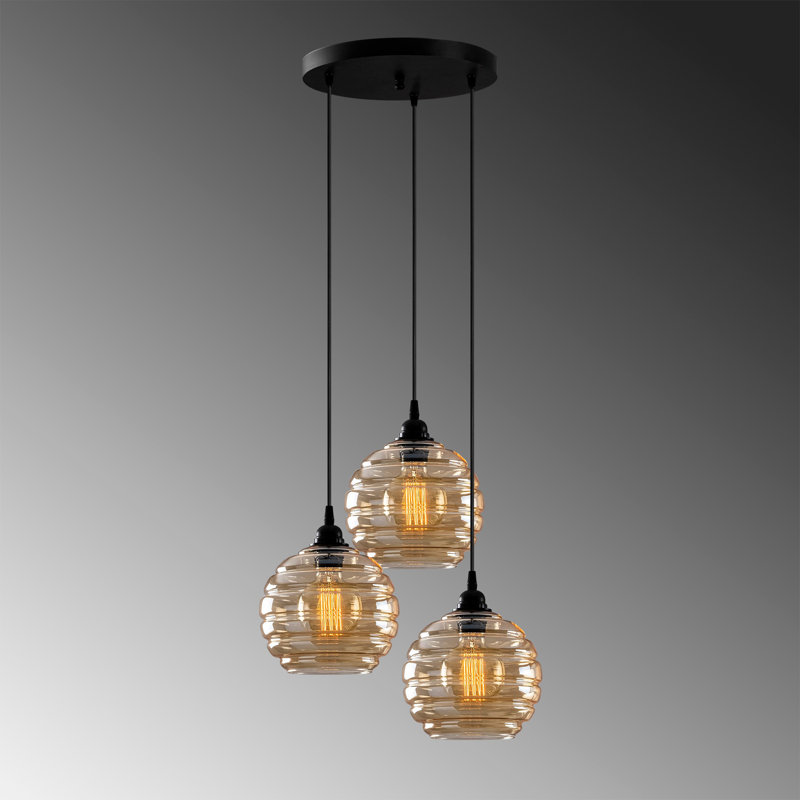 Élégant lustre scandinave, corps en métal doré et noir, 17,3 po x 17,3 po | Hauteur réglable: 45,7 pouces | 3 x douilles E27 de 40 W maximum | Design nostalgique avec capuchon en verre, parfait pour les intérieurs du Sud-Ouest et modernes | IP20, solution d'éclairage élégante