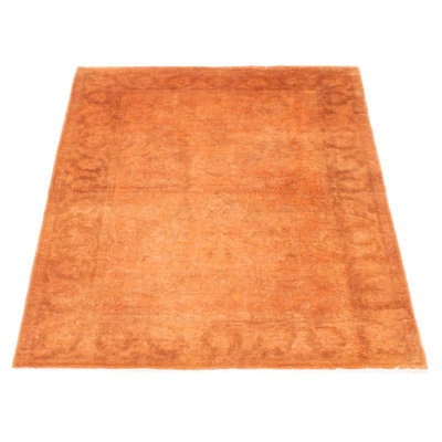 Tapis orange brûlé noué à la main de conception unique 4 pi 0 po x 5 pi 9 po