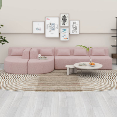 Upholstered Sofa, Deep Seat Modern Modular Sofa With 2 Movable Chaise Lounge & 5 Pillows