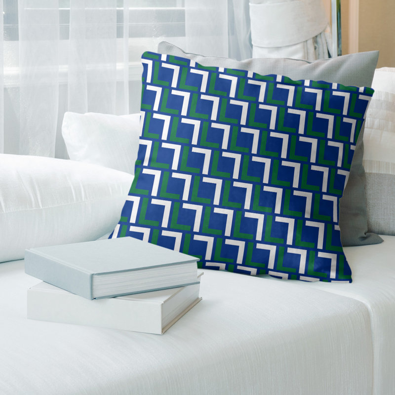 Housse de coussin Seattle, Polyester sergé, Bleu marine / blanc / bleu, 16 po x 1 po