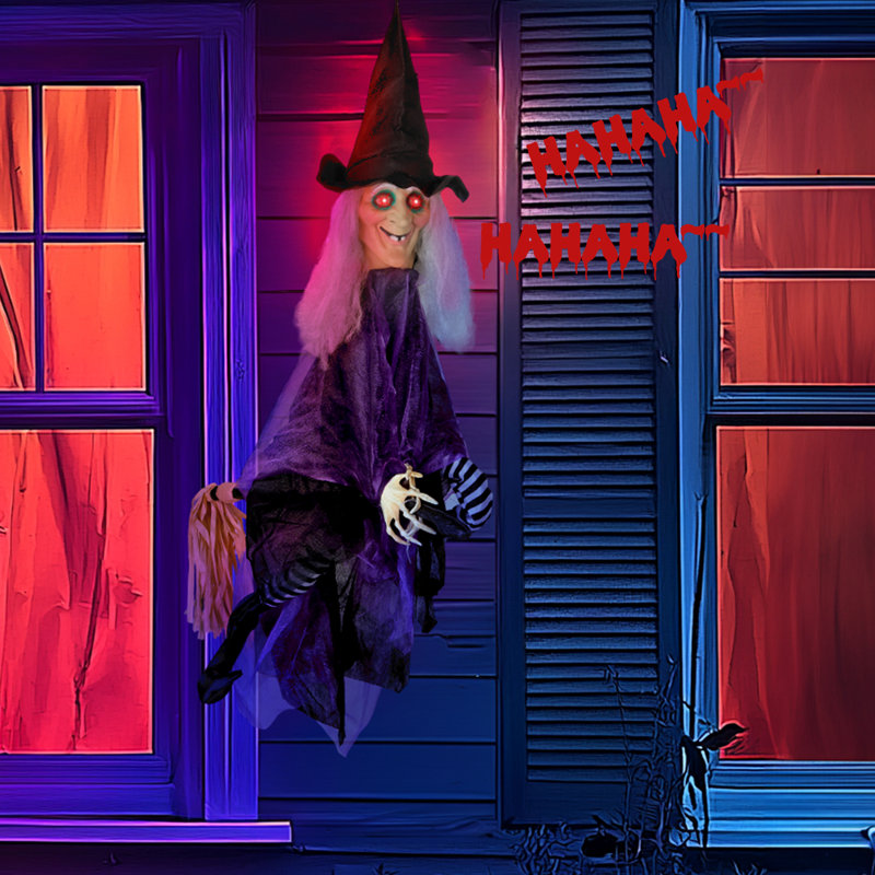 3ft Black and Purple Animatronic Hanging Witch Halloween Decoration