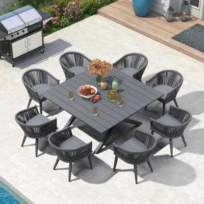 8 - Person Patio Dining Set Square Table with Cushions Included