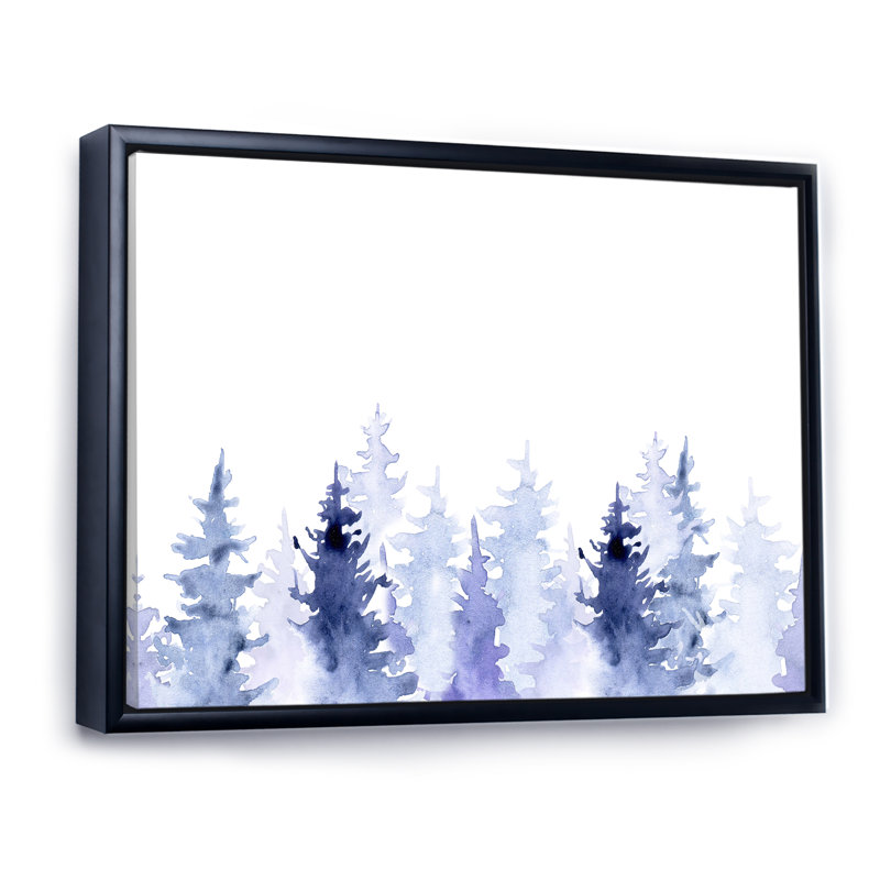 Dessin bleu de la forêt - peinture sur toile, H 16 po x l 32 po, Toile à cadre flottant noir