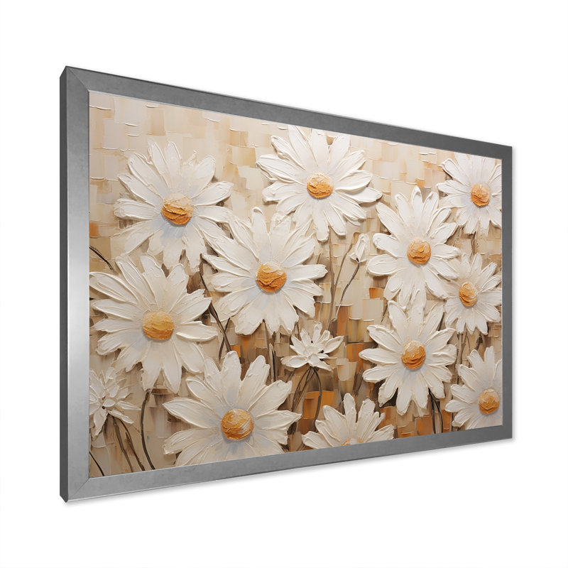 Champ de marguerites blanches élégantes V, Cadre simple argenté, L 40 po x H 30 po x P 1,5 po