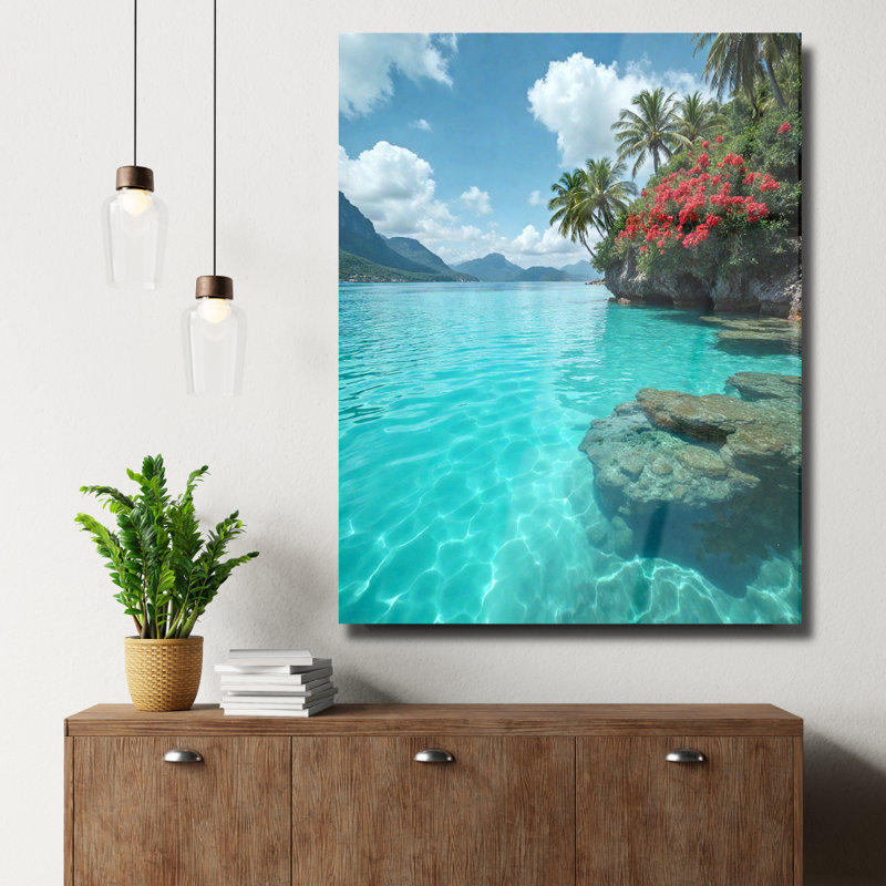 Art mural en verre trempé Tropical Beach, H 24 po x l 18 po