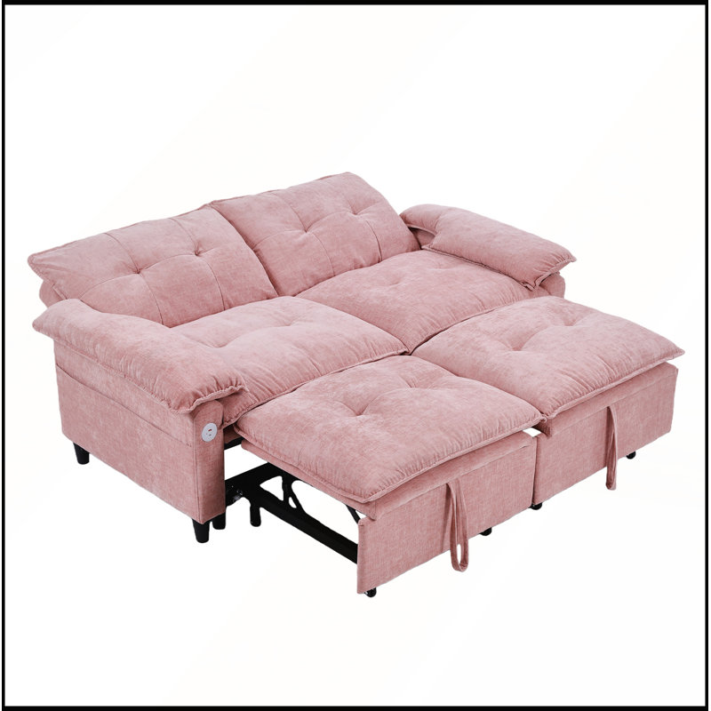 Canapé-lit convertible en velours de 73 pouces avec canapé-lit et matelas escamotable, Velours rose
