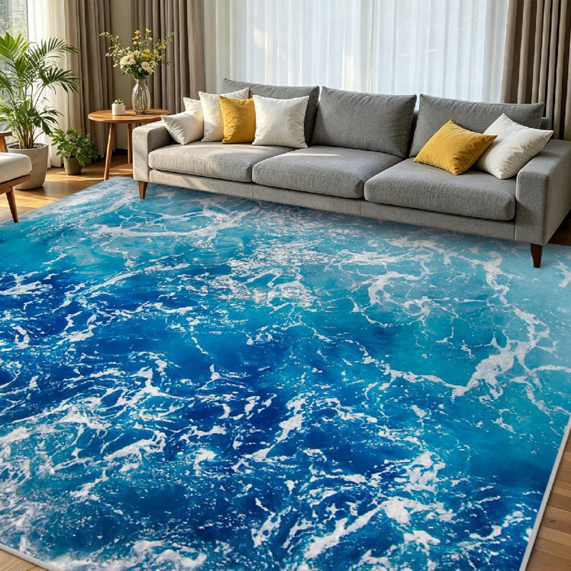 Tapis bleu océan lavable à la machine à l'eau de mer, Rectangle 79 po x 118 po