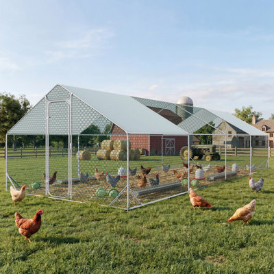 Large Metal Walk-In Chicken Coop With Waterproof Roof, Outdoor Poultry Hen Run & Predator-Proof Cage