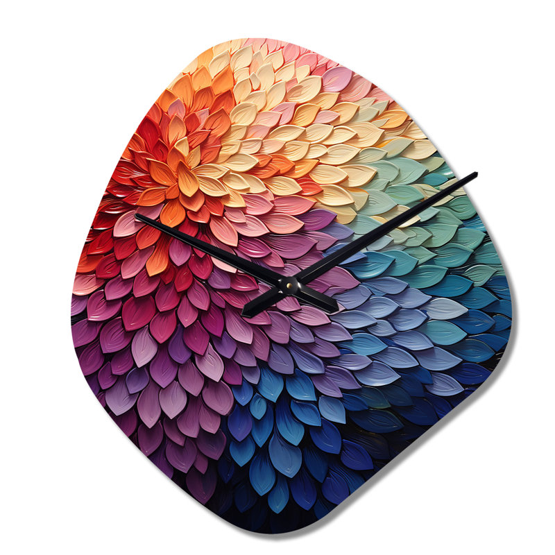 Horloge murale colorée, forêt harmonie II - pointillisme de forme irrégulière, horloge murale asymétrique moderne, Grand