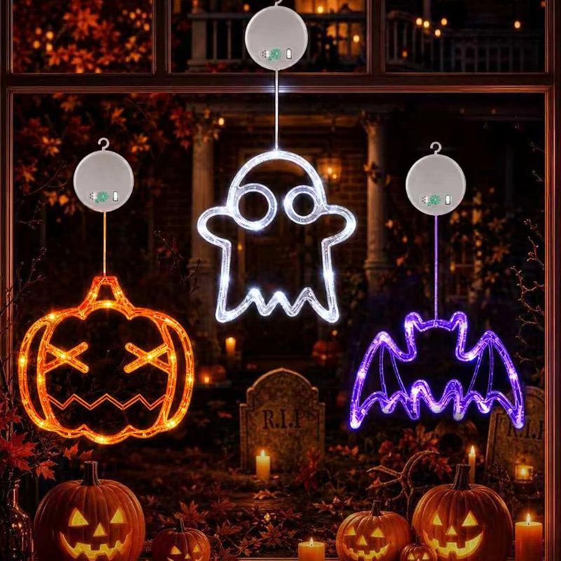 Halloween Window Lights, 3 Pack Pumpkin, Ghost, Bat Lights