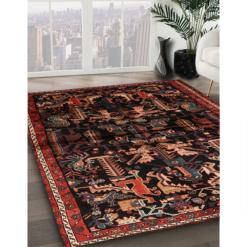 Tapis oriental multicolore tissé à la machine Oriental, Carré 5 pi