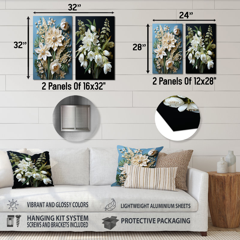 «Snowdrops Minimalisme Dream - Snowdrops», ensemble de 2 reproductions d'art en métal, H 28 po x l 24 po