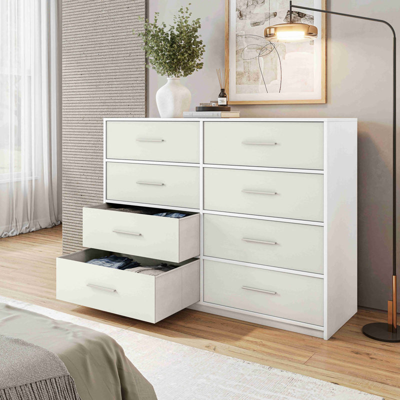 Commode 8 tiroirs avec grands tiroirs en tissu, Blanc