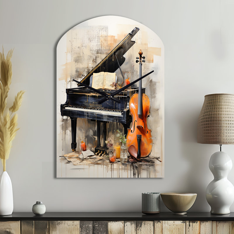 «Music Melancholy Melody Subdued - Music Arch», horloge murale en métal noir, Moyenne
