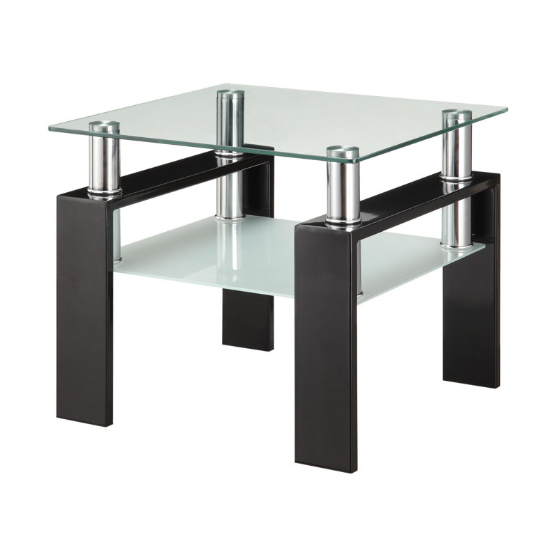 Iginio Square End Table with Glass Top, Black
