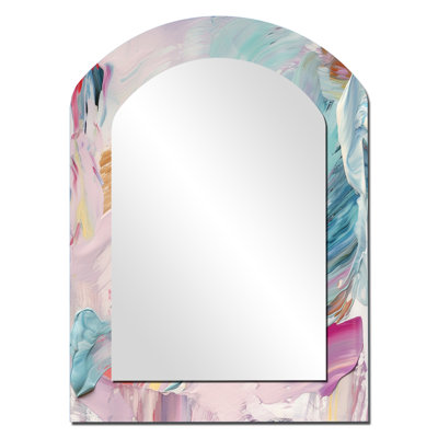 «Spring Miracles In Tender Retro Pastel», peinture abstraite arquée, miroir mural décoratif asymétrique rose, impression sur métal