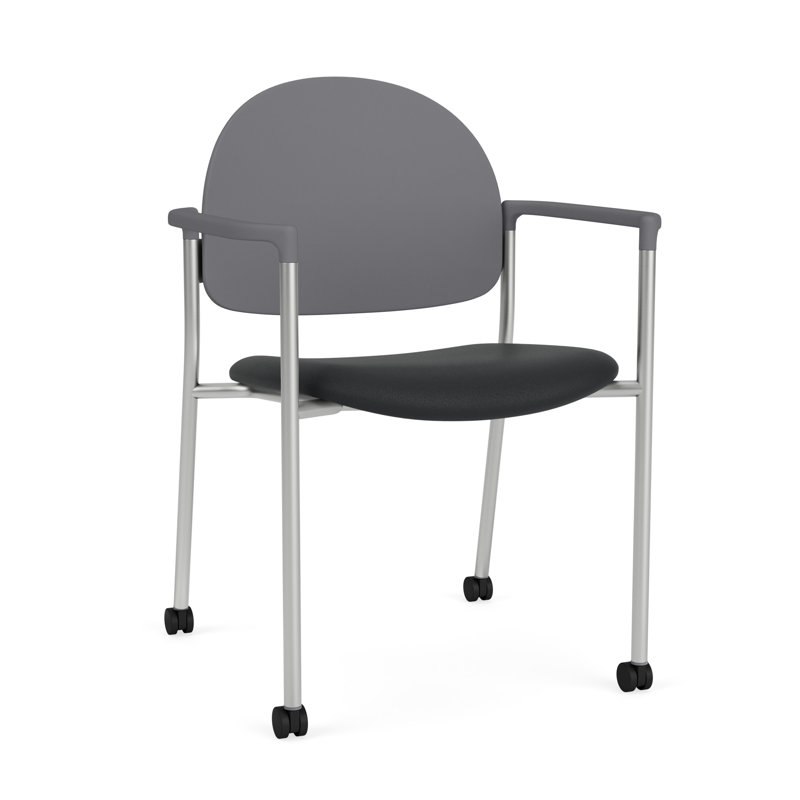 Chaise d'invité à chat avec roulettes, Argent, Modena Graphite / Flint Grey Poly