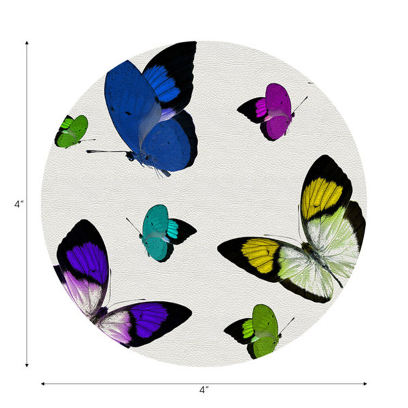 Sous-verres ronds en cuir végétal bleu papillon, Bleu acide
