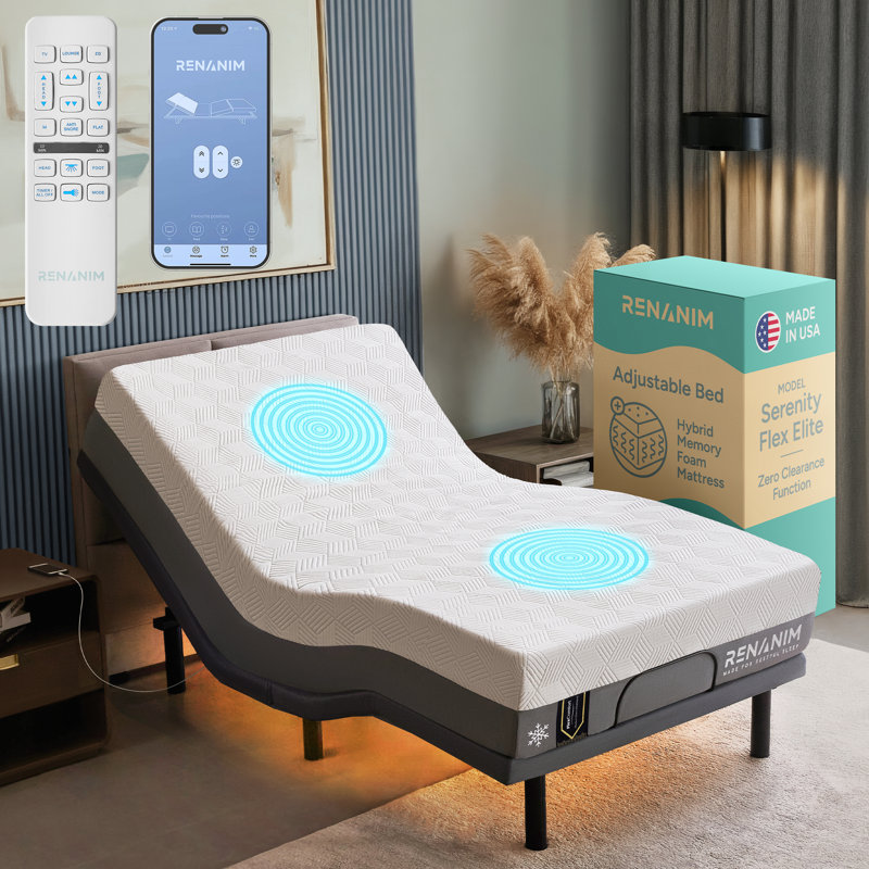 SF Elite Adjustable Bed With 12" Hybrid Mattress Included Massage, Usb, Underbed Light, Wireless Remote & App Control Zero Gravity Bed
