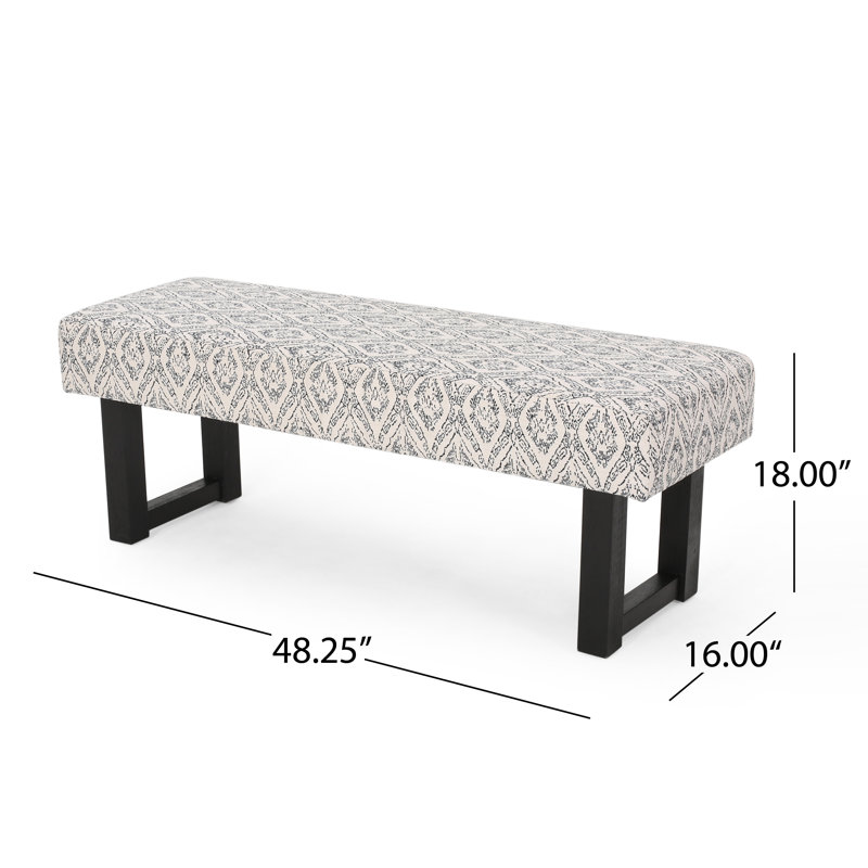 Dreydan Fabric Upholstered Bench, Gray/Ikat