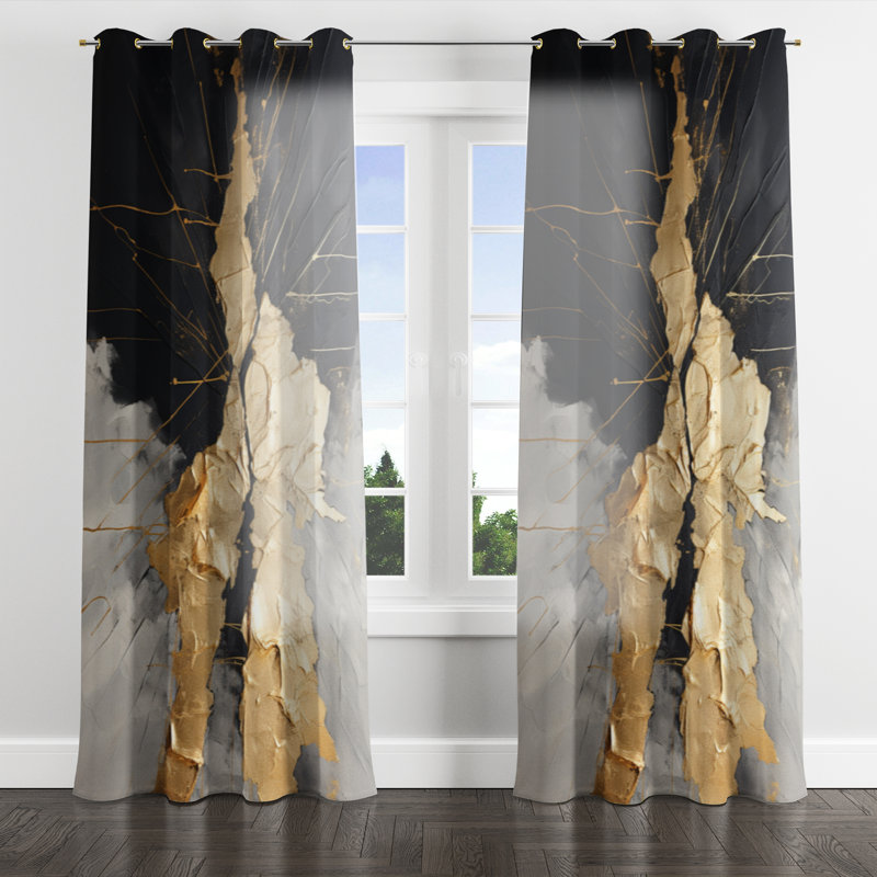 Andriejus - Abstract Painting Grommet Curtain - Velvet Room Darkening - 1 panel, 52" W x 63" L, Golden Grommets