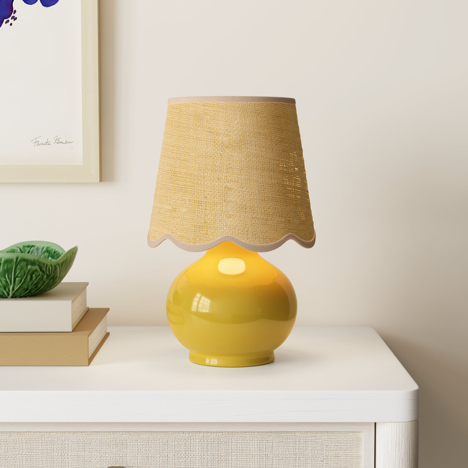Momsen Ceramic Bedside Lamp, 13" H x 8" W x 8" D, Yellow, Natural