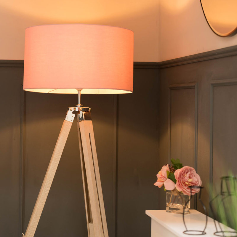 127.5cm Tripod Floor Lamp, Pink, Light Brown