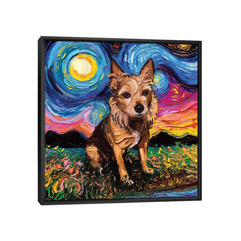 « Australian terrier » par aja Trèves, reproduction d’art, H 18 po x l 18 po x P 1,5 po, Toile avec cadre noir, Pas de tapis