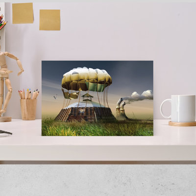 Whimsical Parachute Home Industrial Rustic Surreal Seagull Bird Landscape Architecture Wall Art Print 1 Piece Wrapped Canvas Wall Art